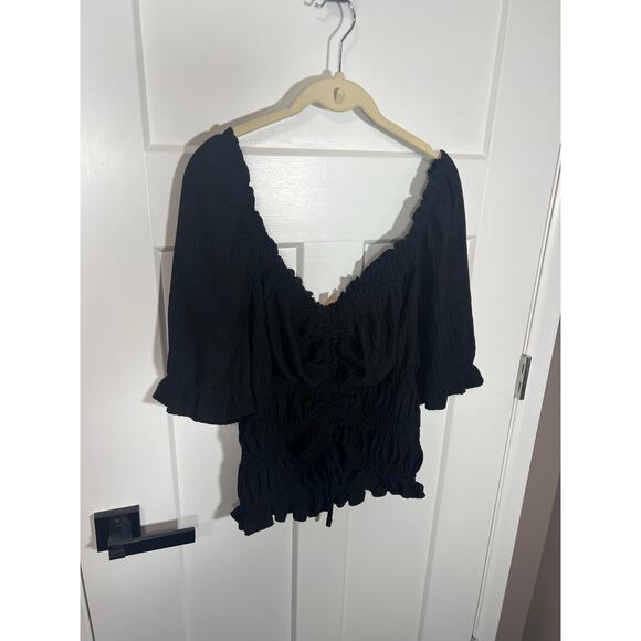 Pilcro by Athropologie Puff Sleeved Top Size XL Black Boho Cottagecore Fairy - Picture 6 of 9